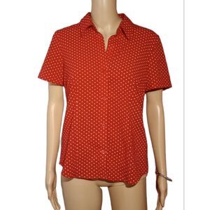 short sleeve blouse , red with white polka dots size petite large